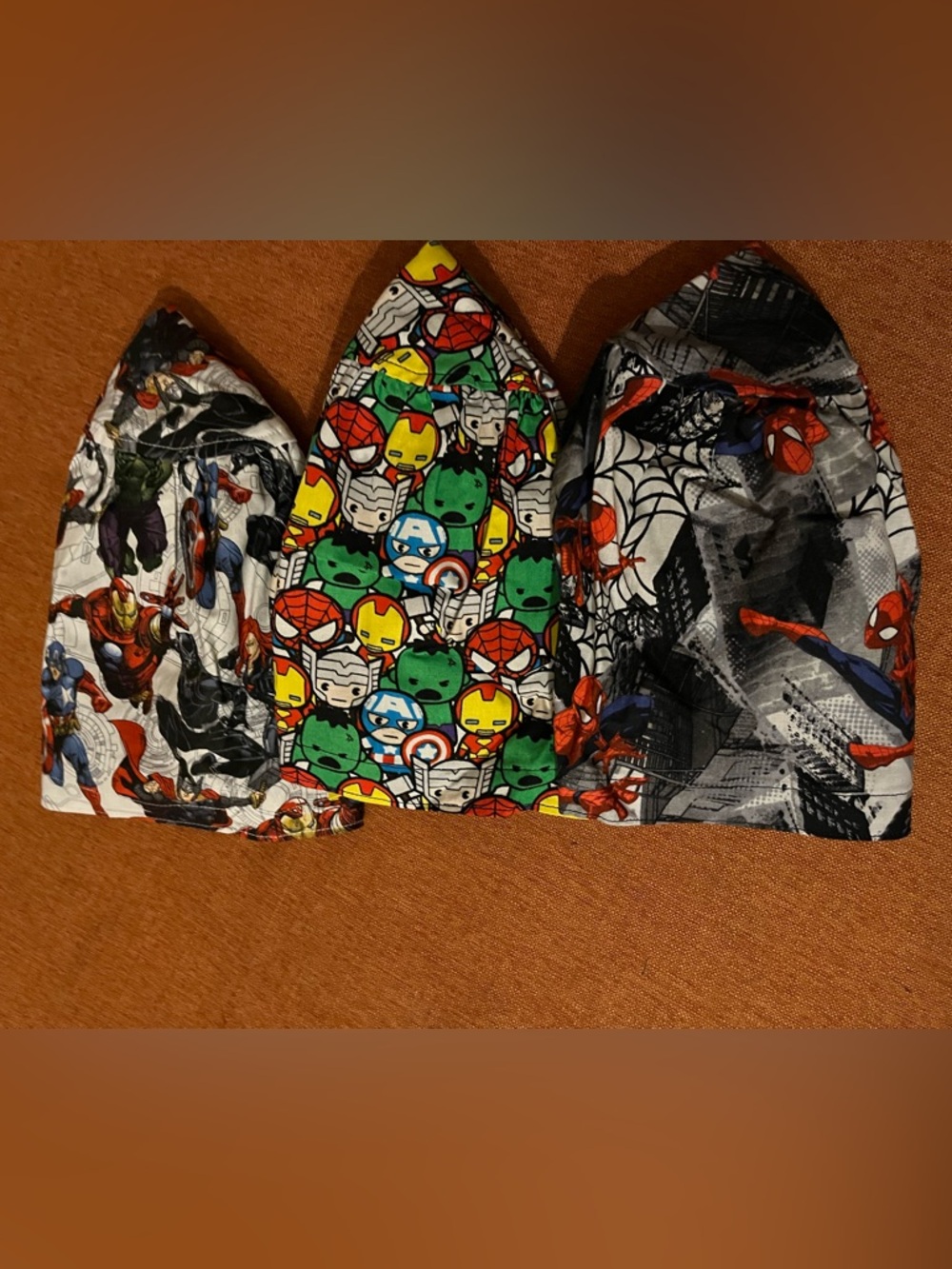 Lot of 3 New Handmade Superheroes Euro Style Scrub Caps